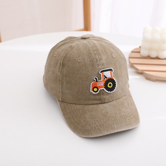 Kids Baby Boys Girls Baseball Vintage Caps Tractor Embroidery Cars & Transportation Hats Washed Cotton Adjustable Funny Summer Trucker Hats (One Size, Khaki)