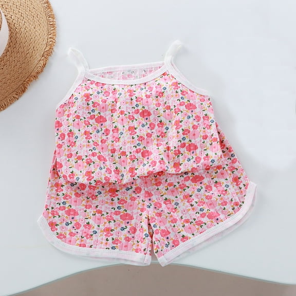 XIMIN Kids Baby Girls Vest Cotton Vest Shorts Two Vest Home Set 12 Month Old Girl Clothes Cute Toddler Outfits Spring and Summer Outdoor Sets (4-5 Years, D)