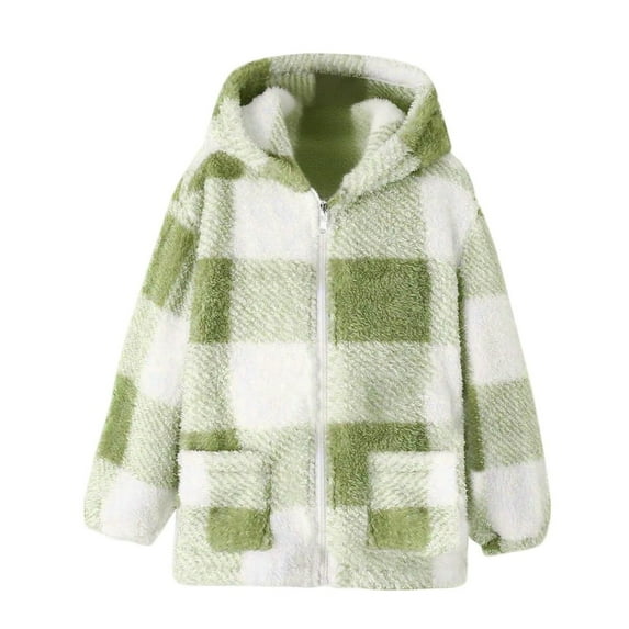 XIMIN Kids Boy Girls' Trendy Plaid Jackets Zip Up Long Sleeve Hoodie Flannel Plaid Button Down Top Clothing Fleece Hooded Outwear Winter Warm Plush Coat