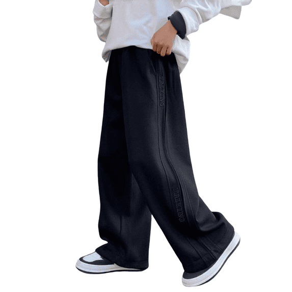 XIMIN Kids' Boy's Athletic Sweatpants Straight Wide Leg Letter Sports Elastic Waist Baggy Pants with Pockets Youth Fall Winter Casual Open Bottom Sweatpant