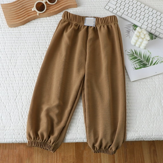 XIMIN Kids Boys Girls Jogger Sweatpants Soft Wide Leg Long Sport Pants Solid Color Elastic Waist Preppy Casual Pant Straight Leg Plus Size Trendy Pants (5-6 Years, Brown)