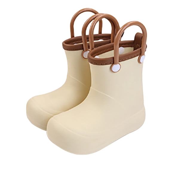 XIMIN Kids Boys Girls Short Ankle Rain Boots with Easy-On Handles Easy-on Lightweight Waterproof Plain Rubber Rainboots Outdoor Portable Shoes
