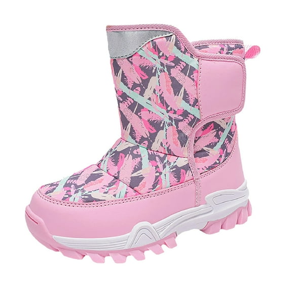 XIMIN Kids Boys Girls Snow Boots Fully Fur Lined Warm Shoes Fleece Lined Thermal Boots Outdoor Winter Waterproof Non Slip Outdoor Slip Resistant Mid Calf Shoes