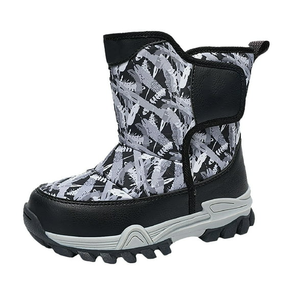 XIMIN Kids Boys Girls Snow Boots Fully Fur Lined Warm Shoes Fleece Lined Thermal Boots Outdoor Winter Waterproof Non Slip Outdoor Slip Resistant Mid Calf Shoes