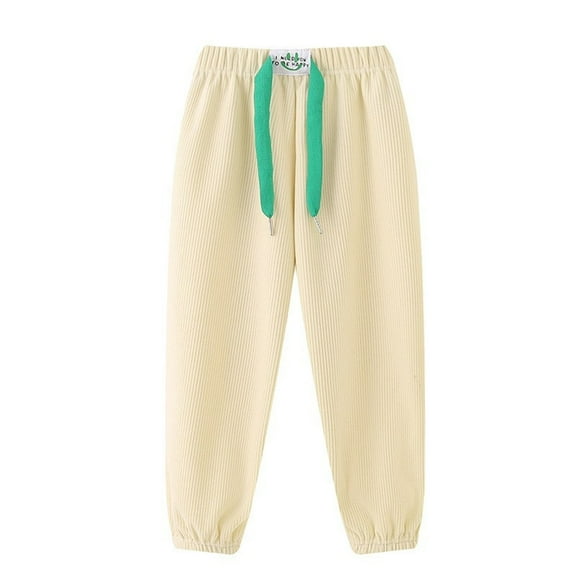 XIMIN Kids Boys Pull-On Solid Color Stripe Cotton Corduroy Elastic Waistband Cinch Bottom Sweatpants Tie Up Design Active Pants Fleece Jogger Pants