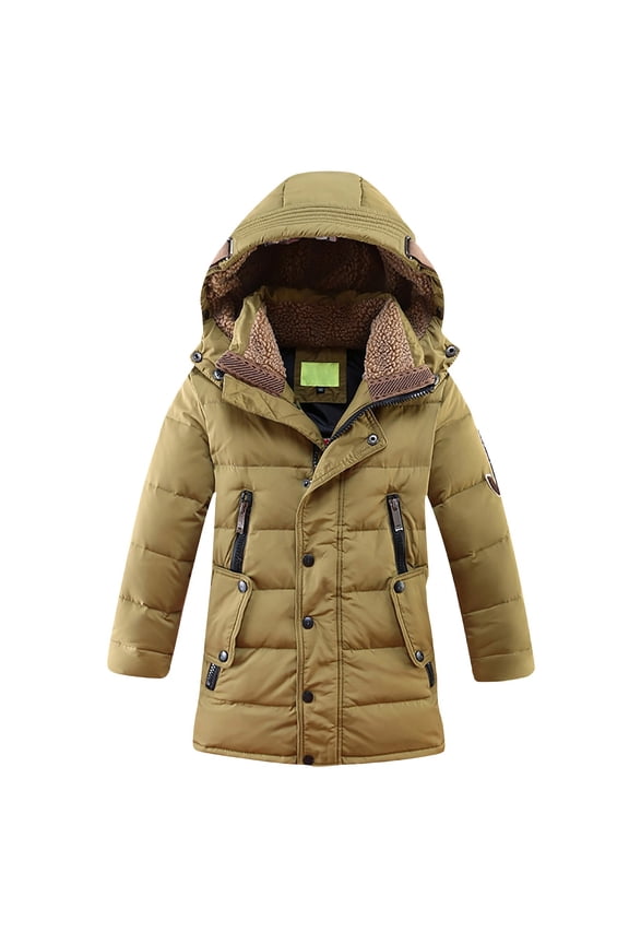 Kids Boys' Thick Hooded Down Coats Windbreaker Cotton Snowsuit Coat Outdoor Jackets Clothes Winter Warm Jacket Solid Color Puffer Coat