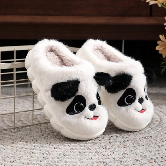 XIMIN Kids Cotton Slippers Soft Thick Soled Cute Cartoon Animal Panda Slippers Comfortable Memory Foam Warm Slippers Girls House Slippers Plush Slip on Shoes