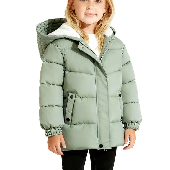 XIMIN Kids Down Coat with Hood Parkable Waterproof Warm Puffer Jacket Boys Girls Winter Windproof Fleece Quilted Solid Color Snow Outwear