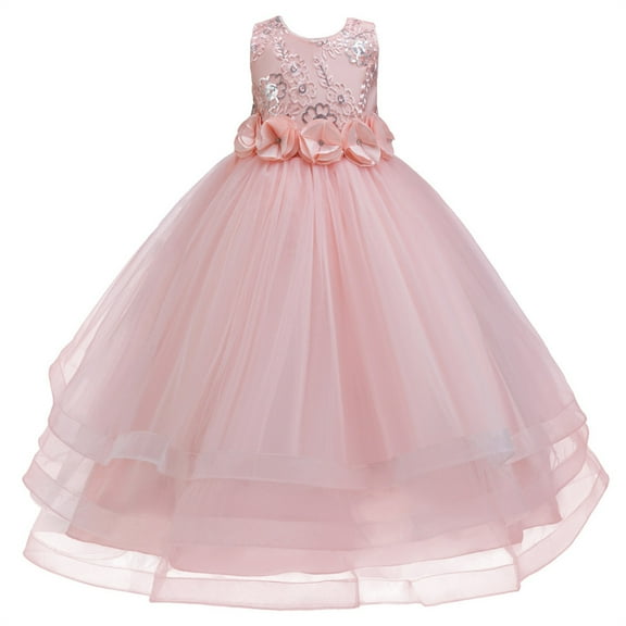 XIMIN Kids Girls 3D Butterfly with Bow Flower Christmas Dress Lace Flower Girl Wedding Prom Pageant Wedding Eucharistic Birthday Party Dresses Princess Ball Gown