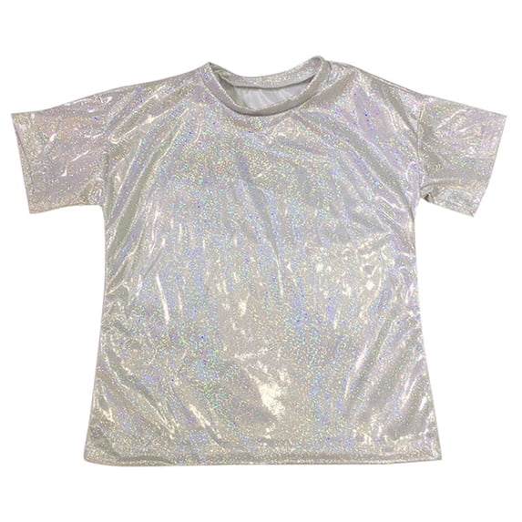 XIMIN Kids Girls Boys Shiny Metallic Short Sleeve T-Shirt Sparkly Glitter Top for Jazz Dance Hip Hop Performance Party Blouse