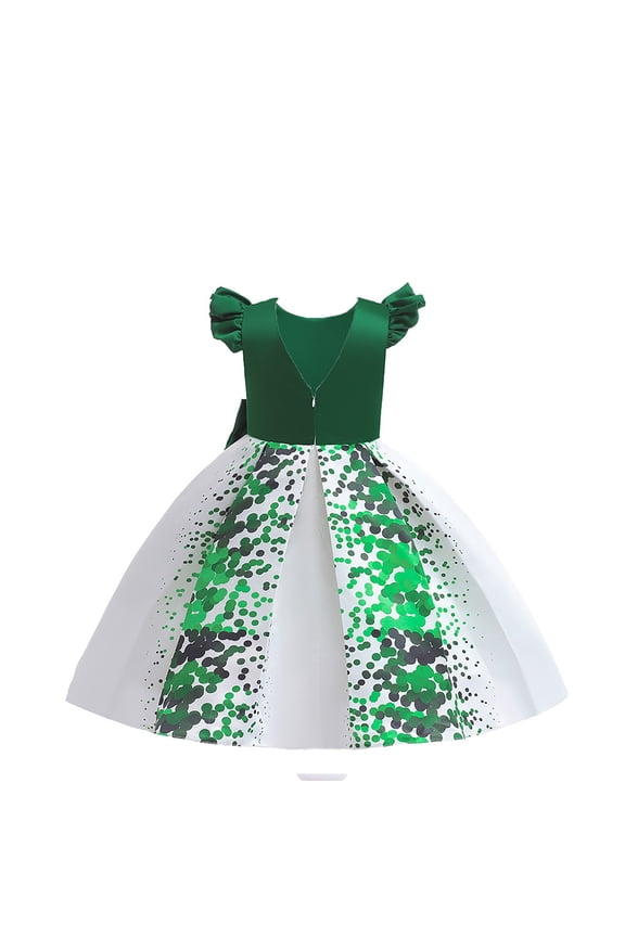 Kids Girls Christmas Princess Dress Elf Costume Sequin Ruffle Sleeve Wedding Birthday Dresses Holiday Party Dress Satin Party Tutu Special Occasion Clothes