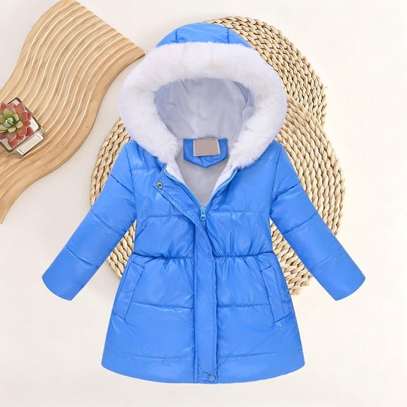 XIMIN Kids Girls Coat Hooded Thermal Waterproof Windproof Puffer Jacket Fleece Lined Zip up Long Jackets with Pockets Teen Fall Winter Warm Snow Clothes