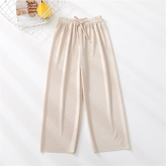XIMIN Kids Girls Drawstring Wide Leg Pants High Waisted Pants Baggy Palazzo Pants Elastic Waist Straight Swing Comfy Lightweight Casual Sweatpants Linen Flowy Trousers