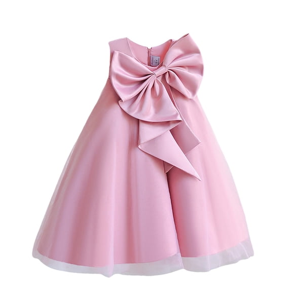 XIMIN Kids Girls Flower Design Dress Princess Communion Gown Sleeveless Bow-Knot Birthday Party Dresses Bridesmaid Wedding Prom Dress