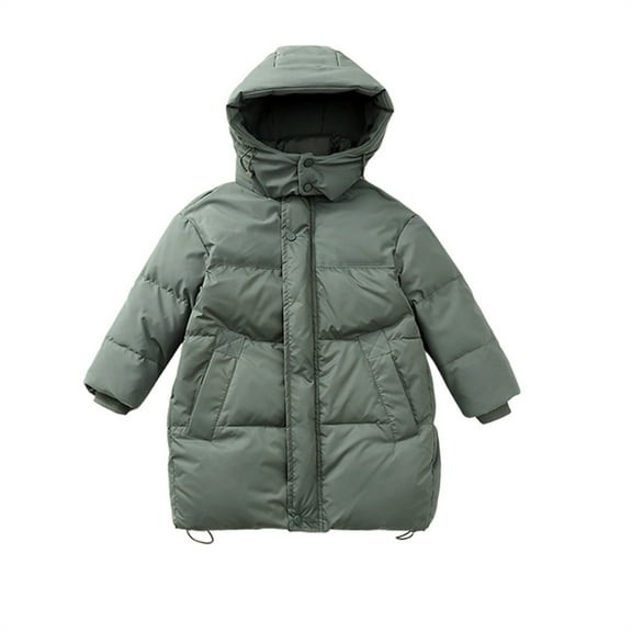 XIMIN Kids Girls Long Puffer Jackes Long Sleeve Coat Thickened Down Coats Hooded Windproof Heavyweight Zip Up Winter Warm Padded Winter Snow Outerwear