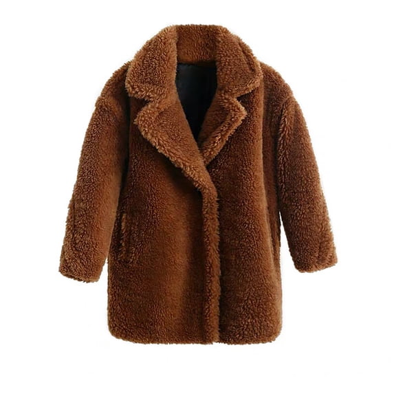 XIMIN Kids Girls Long Sherpa Faux Fur Jacket Fleece Lapel Long Sleeve Button Up Fuzzy Jackets Fluffy Button Outwear Soft Winter Warm Trendy Coat