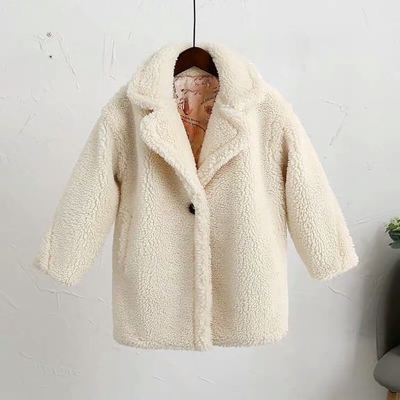 XIMIN Kids Girls Long Sherpa Faux Fur Jacket Fleece Lapel Long Sleeve Button Up Fuzzy Jackets Fluffy Button Outwear Soft Winter Warm Trendy Coat