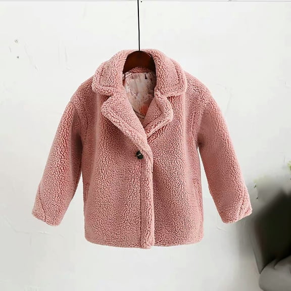 XIMIN Kids Girls Long Sherpa Faux Fur Jacket Fleece Lapel Long Sleeve Button Up Fuzzy Jackets Fluffy Button Outwear Soft Winter Warm Trendy Coat