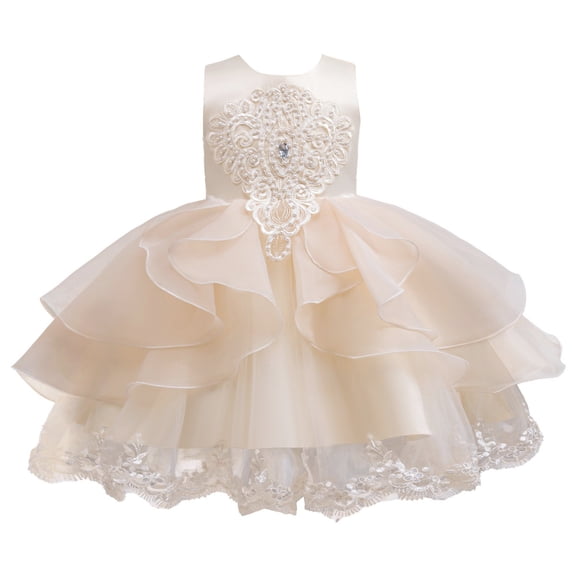 XIMIN Kids Girls Princess Flower Girl Dress Tutu Lace Hi-lo Tulle Party Dresses Pageant Wedding Birthday Party Dresses Costume Teenager Prom Designs