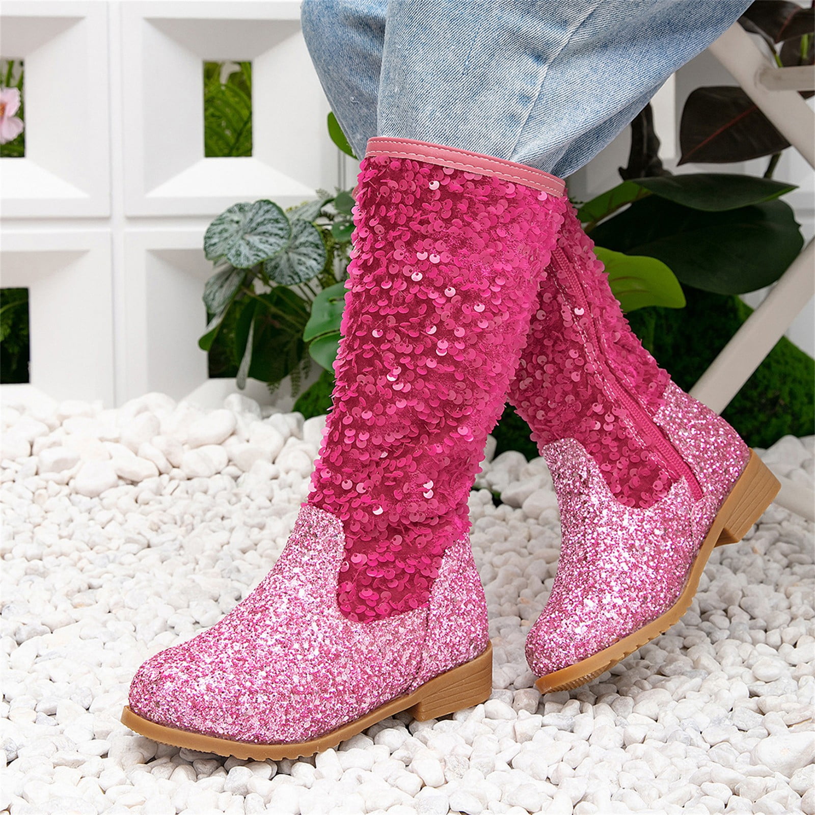 Pink Glitter Long Boots The Knee Boots Glitter Boots Thigh High