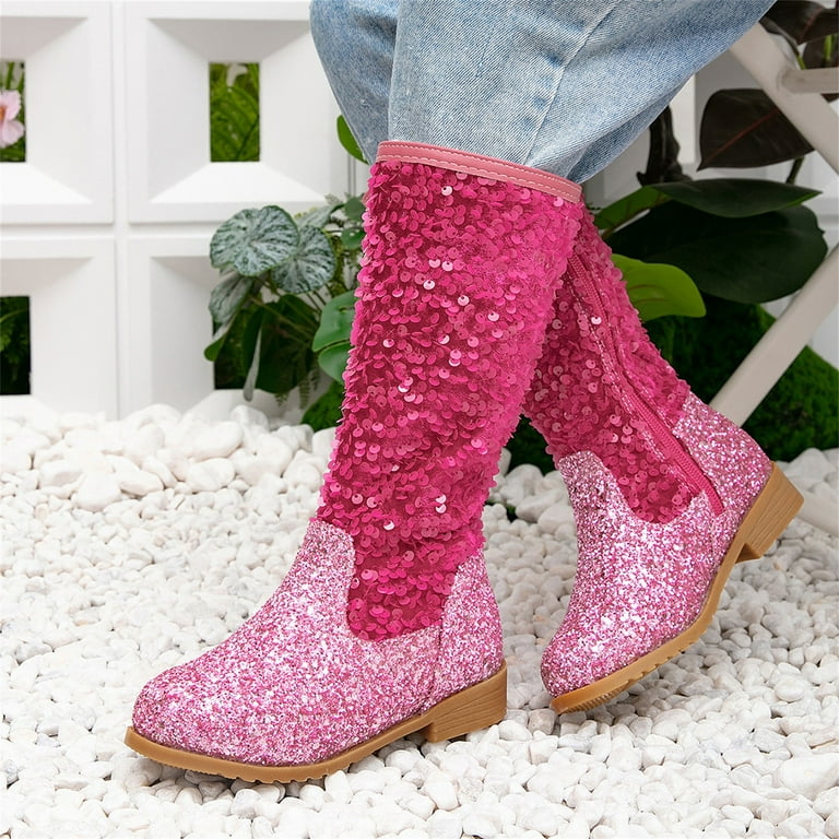 Glitterati Pink Boots Knee High XIMIN Kids Girls Sparkly Glitter