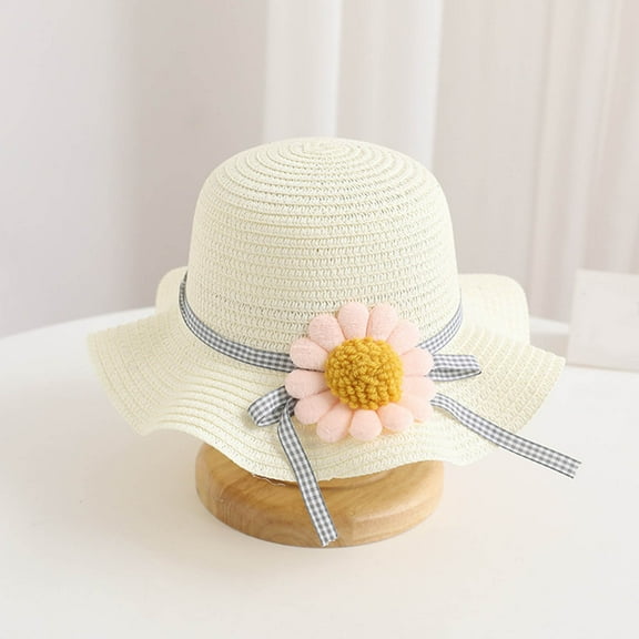 XIMIN Kids Girls Sunscreen Hat Summer Bow Sun Hat Braided Hat Beach Hat Flower Cute Packable Hats Floppy Cap Straw Hat Wide Brim Floppy for Outdoor Sports Travel Hats