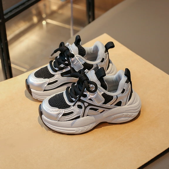 XIMIN Kids Girls Y2K Chunky Sneakers Cute Mesh Trainers Running Shoes with Lace-Up Adjustable Strap Non-Slip Mesh Athletic Sneakers School Walking Sports Sneakers