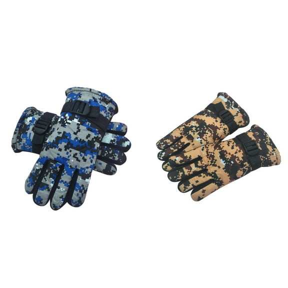 XIMIN Kids Lined Mittens Cold Weather Waterproof Camo Print Winter Gloves Full Finger Thermal Warm Mittens Outdoor Winter Warm Ski Gloves Mittens