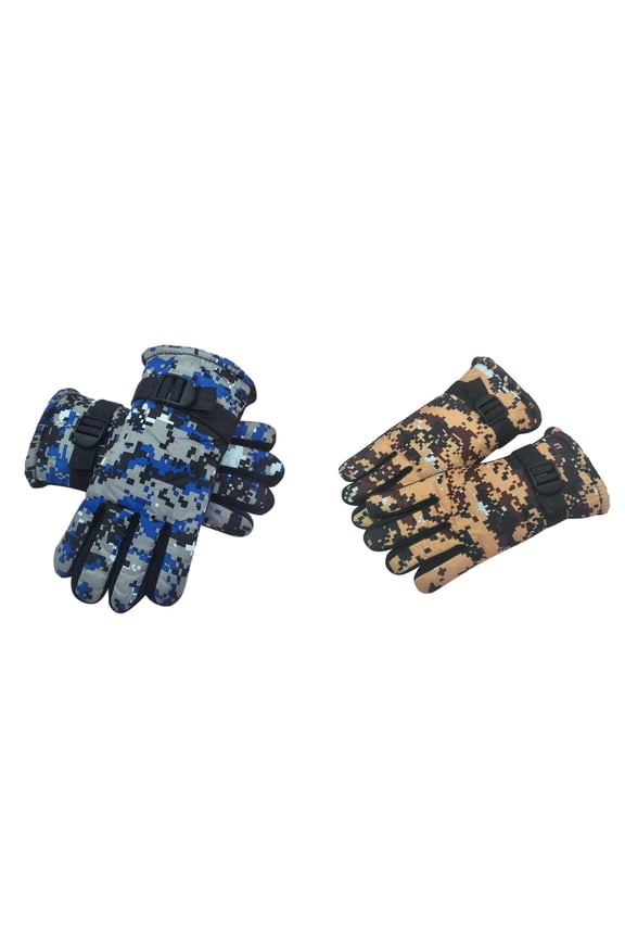 Kids Lined Mittens Cold Weather Waterproof Camo Print Winter Gloves Full Finger Thermal Warm Mittens Outdoor Winter Warm Ski Gloves Mittens