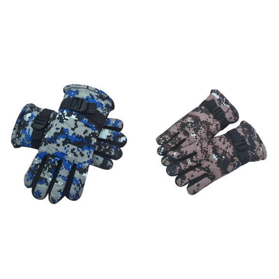 XIMIN Kids Lined Mittens Cold Weather Waterproof Camo Print Winter Gloves Full Finger Thermal Warm Mittens Outdoor Winter Warm Ski Gloves Mittens