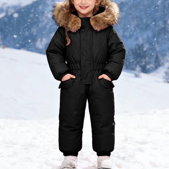XIMIN Kids One Piece Snow Suit Girls Boys Puffer Jacket Outdoor Waterproof Windproof Snowsuit Cold Weather Winter Warm Clothes Hooded Jumpsuits