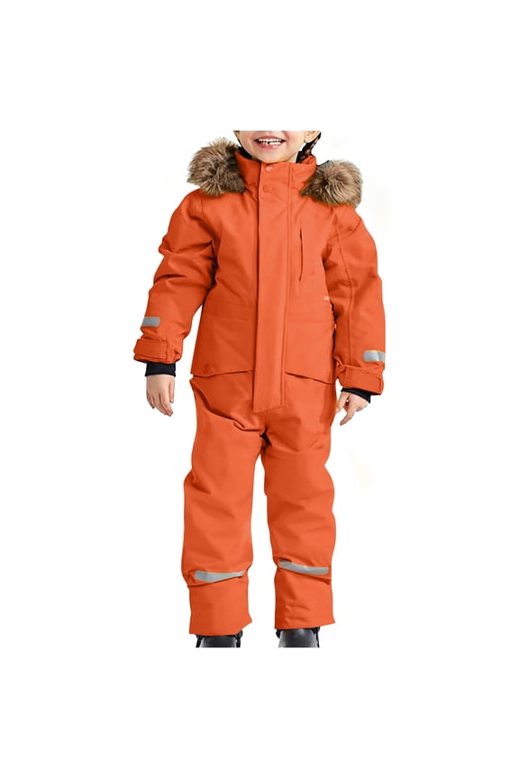 Kids One-Piece Snowsuit for Winter, Boys Girls Waterproof Ski Overalls, Snowboarding and Outdoor Snow Suit (Orange, 2-3 Years)