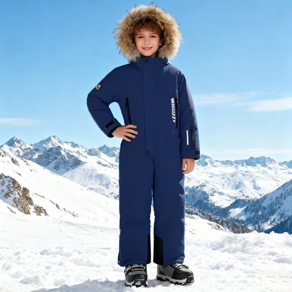 XIMIN Kids One Piece Thick Insulated Snow Suit Thermal Winter Jumpsuit Boys Girls Waterproof Snowboarding Ski Suit Overalls Snowsuit Winter Insulated Jumpsuit