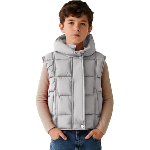 XIMIN Kids Padded Vest Hooded Cropped Puffer Vest Lightweight Quilted Stand Collar Zipper Up Sleeveless Winter Puffy Jackets Warm Outerwear Coat