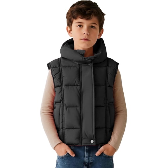 XIMIN Kids Padded Vest Hooded Cropped Puffer Vest Lightweight Quilted Stand Collar Zipper Up Sleeveless Winter Puffy Jackets Warm Outerwear Coat