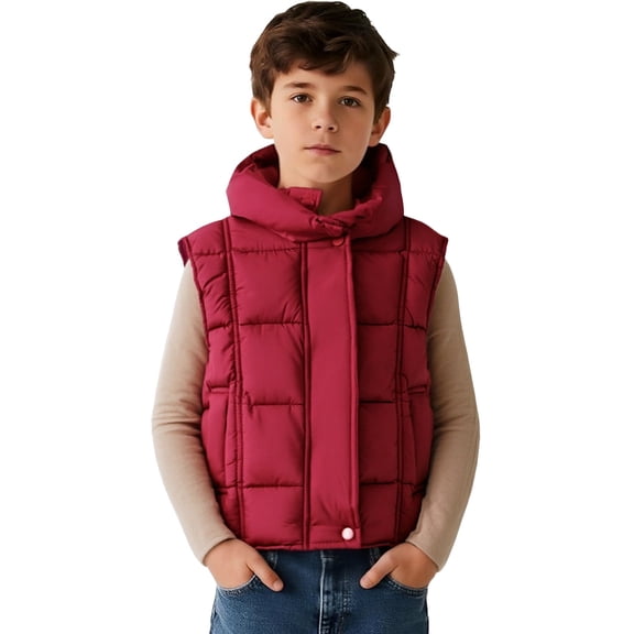 XIMIN Kids Padded Vest Hooded Cropped Puffer Vest Lightweight Quilted Stand Collar Zipper Up Sleeveless Winter Puffy Jackets Warm Outerwear Coat