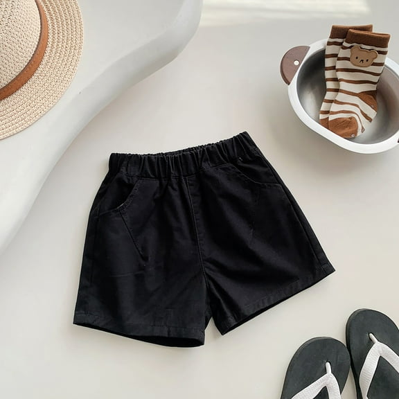 XIMIN Kids Shorts Casual Overalls Baby Thin Wear Pants Solid Color Multi Color Multi Size Basketball Lightweight Shorts Spring and Summer for Boys and Girls (12-18 Months, Black)