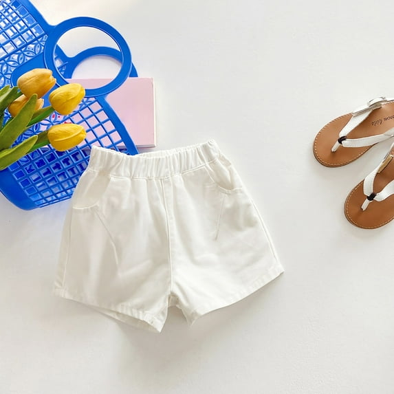 XIMIN Kids Shorts Casual Overalls Baby Thin Wear Pants Solid Color Multi Color Multi Size Basketball Lightweight Shorts Spring and Summer for Boys and Girls (4-5 Years, White)