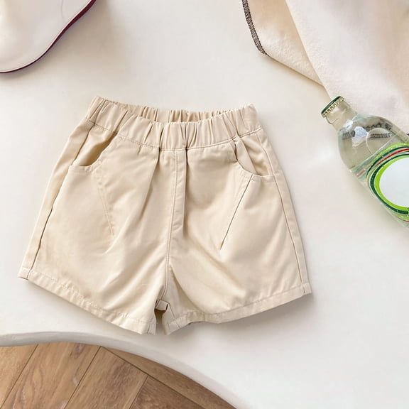 XIMIN Kids Shorts Casual Overalls Baby Thin Wear Pants Solid Color Multi Color Multi Size Basketball Lightweight Shorts Spring and Summer for Boys and Girls (5-6 Years, Beige)