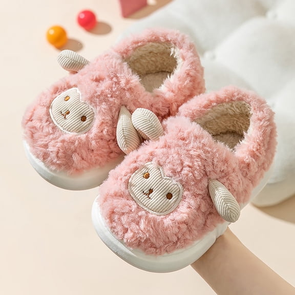 XIMIN Kids Slippers Girls Boys Slip On Cozy Plush House Cute Cartoon Sheep Fuzzy Shoes with Thick Sole Memory Foam Non-Slip Winter Warm Footwear