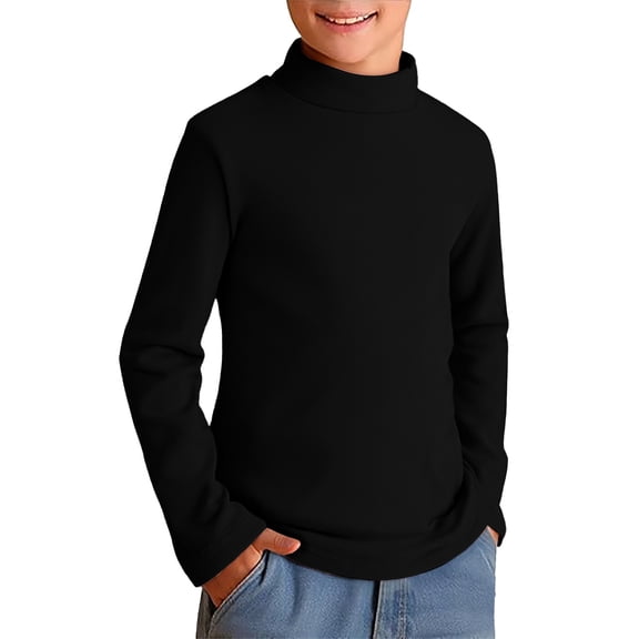 XIMIN Kids Solid Color Soft Cotton T-Shirt Thermal Sweater Turtleneck Long Sleeve Pullover Sweatshirts Tops Boys Girls Winter Plain Shirt Clothes