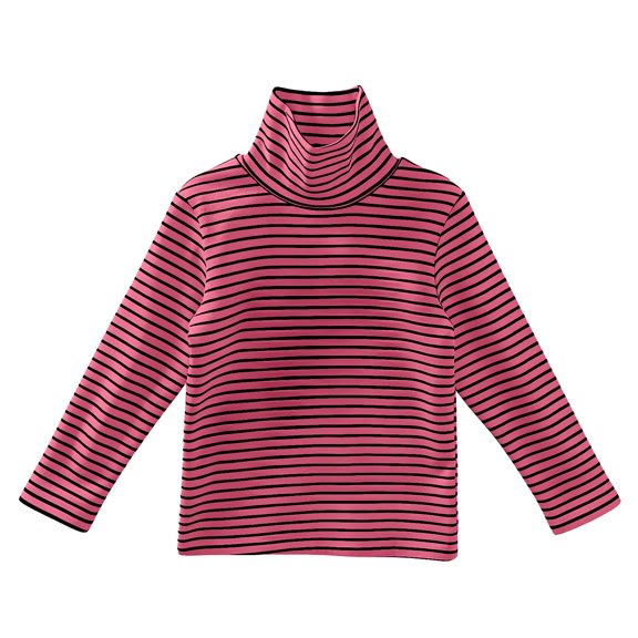 XIMIN Kids Stripes Tops Turtle Neck Stretch Loose Long Sleeve Shirt Girls Winter Mock Neck Striped Pullover T-Shirts Layer Tee Shirts Casual Soft Cotton Undershirt