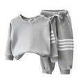 thumbnail image 1 of XIMIN Kids Sweatsuit Set Long Sleeve Waffle Knit Top Sweatshirt and Striped Drawstring Joggers Pants for Boys Fall Winter Daily Outdoor Activities, 1 of 7
