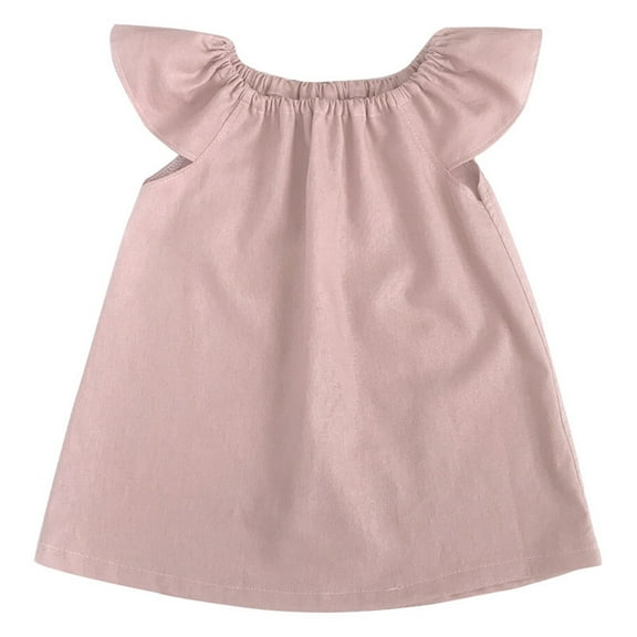 XIMIN Kids Toddler Baby Girls Spring Summer Solid Color Cotton Ruffle Dress Sleeveless Princess Dress Cotton Line Casual A-Line Dress Clothes Baby Girl Dresses