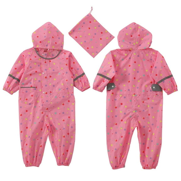 XIMIN Kids Toddler Raincoat Reflective Rain Gear Suit for Boys and Girls Moon Print One Piece Hooded Waterproof Coverall Rain Jacket Unisex Puddle Suit (XXL, Pink)