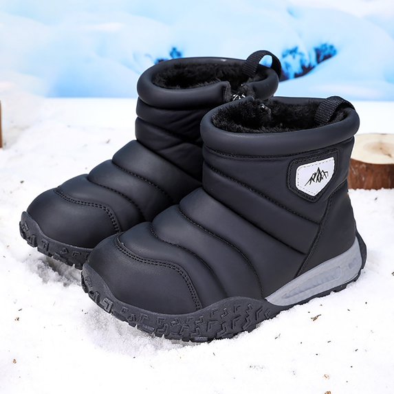 XIMIN Kids Winter Boots Faux Fur Lined Warm Ankle Boots Sheepskin-lined Waterproof Non Slip Orthopedic Shoes Side Zipper Waterproof Outdoor Boots Snow Mud Shoes