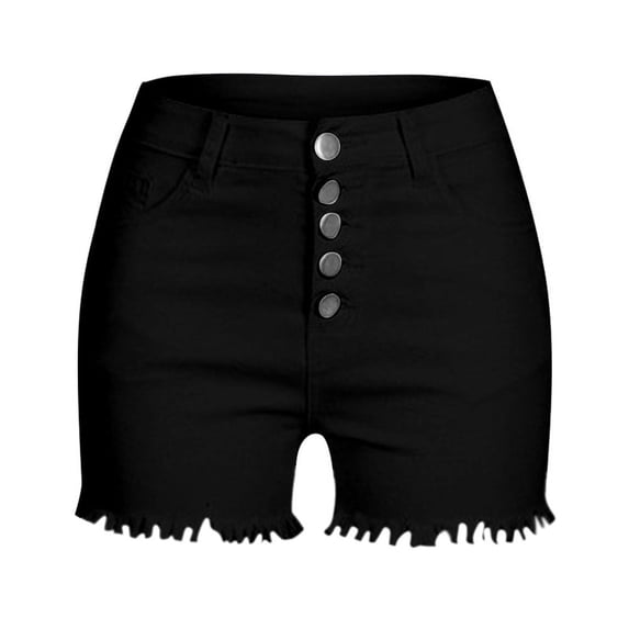 XIMIN Ladies Breathable Shorts Women's Spring/Summer Solid Color High Belt Button Tassel Feet Denim Button Shorts with Pockets Slim Fit Shorts