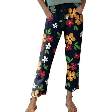 XIMIN Ladies Track Trousers Women's Elasticated Belt High Waisted Pocket Autumn Linen Print Casual Pants Running Sports Workout Yoga Leggings(Pink,L)