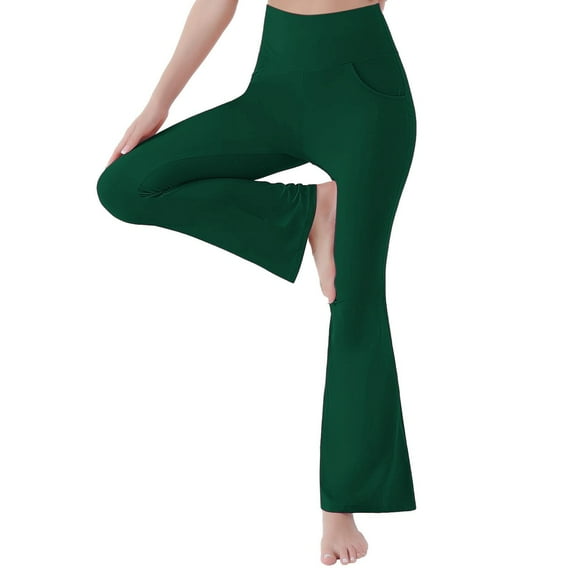 XIMIN Ladies Solid Color Pants Womens High Waist Pant Soft Sport Yoga Leggings Workout Running Trousers Casual Wide Leg Pants Stretchy Boho Pants(Green,S)