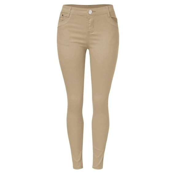 XIMIN Ladies Sports Trousers Girls's Jeans Fancy Stretchy Five Pocket Jeggings Pull On Pants Cute and Comfy Stretchy High Waisted Work Pants(Khaki,S)